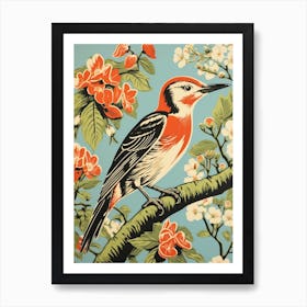 Vintage Bird Linocut Woodpecker 3 Art Print