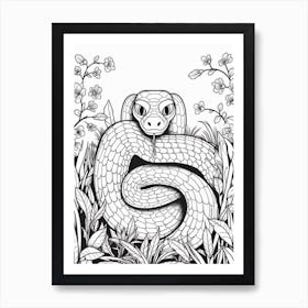 Line Art Jungle Animal Bushmaster Snake 3 Art Print