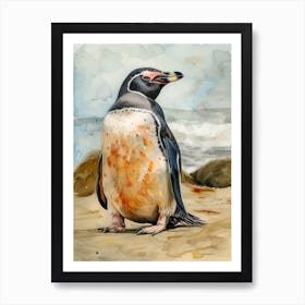 Humboldt Penguin Bleaker Island Watercolour Painting 2 Art Print