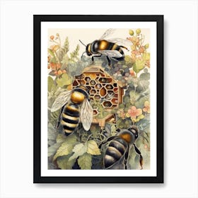 Gypsy Cuckoo Bee Beehive Watercolour Illustration 3 Art Print