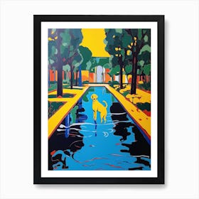 A Painting Of A Dog In The Palace Of Versailles Gardens, France In The Style Of Pop Art 03 Art Print