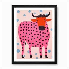 Pink Polka Dot Bison 3 Art Print