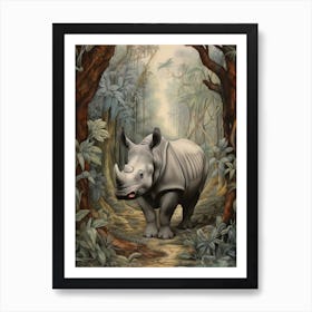 Cold Tones Of Rhino Exploring The Trees 2 Art Print