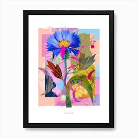 Cornflower (Bachelor S Button) 1 Neon Flower Collage Poster Art Print