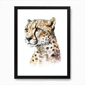 Cheetah Animal Watercolor Painting Portrait  Art Print