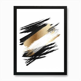 Gold And Black Brush Strokes On White Background Art Print