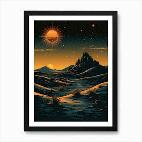 Desert Landscape With Stars And Planets Art Print