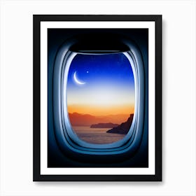 Airplane window with Moon, porthole #2 Art Print