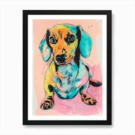 Dachshund Watercolour Dog Pastel Line Illustration 4 Art Print