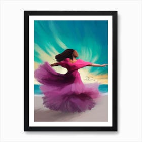 Woman In Pink Dress Art Print