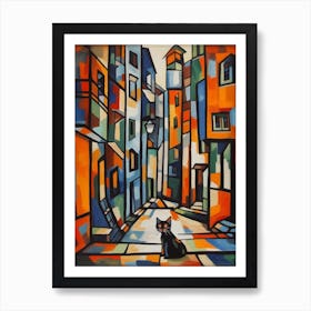 Painting Of Cape Town With A Cat In The Style Of Cubism, Picasso Style 4 Art Print