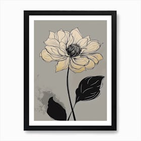 Dahlia Line Art Flowers Illustration Neutral 10 Art Print