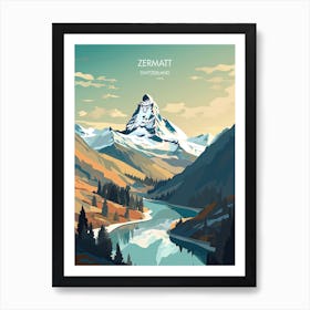 Poster Of Zermatt   Switzerland, Ski Resort Illustration 2 Art Print