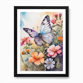 Butterfly And Flowers 6 Art Print