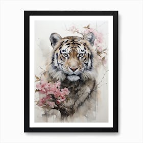 Tiger, Japanese Brush Painting, Ukiyo E, Minimal 3 Art Print