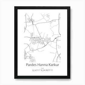 Pardes Hanna Karkur,Israel Minimalist Map Art Print