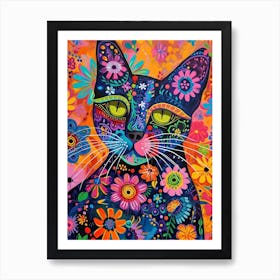 Kitsch Colourful Cat Portrait 1 Art Print