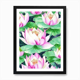 Lotus Flower Repeat Pattern Watercolour 1 Art Print
