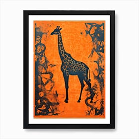 Giraffe, Woodblock Animal  Drawing 8 Art Print