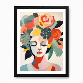 Woman With Flowers On Her Head 3 Art Print