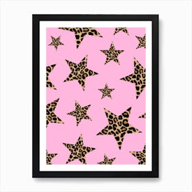 Leopard Print Stars on Pink Art Print