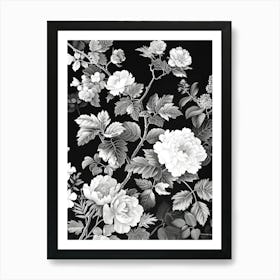 Great Japan Hokusai Monochrome Flowers 1314 Art Print