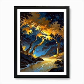 Night Forest Landscape Art Print