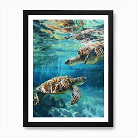 Sea Turtles Underwater Painting Style 4 Art Print