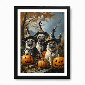 Halloween Pugs In Oil 7 Art Print