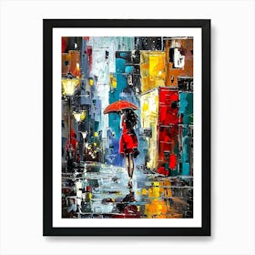 Woman With Umbrella In The Rain Art Print