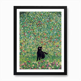 Manzano Apfelbaum With A Black Cat   Gustav Klimt Inspired Art Print