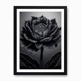 A Carnation In Black White Line Art Vertical Composition 48 Art Print