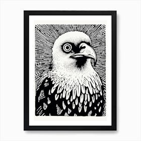 B&W Bird Linocut Crested Caracara 1 Art Print