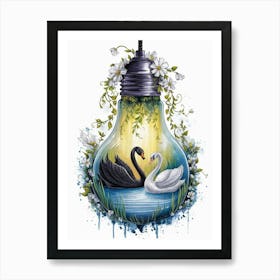 Swans In A Light Bulb Art Print