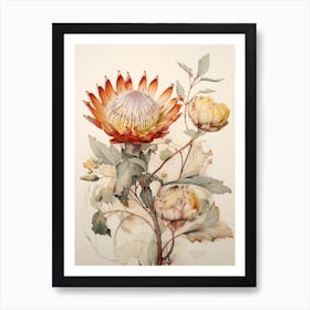 Pressed Flower Botanical Art Protea 2 Art Print