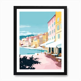 Villefranche Sur Mer, France, Flat Pastels Tones Illustration 2 Art Print