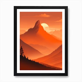 Misty Mountains Vertical Composition In Orange Tone 216 Art Print