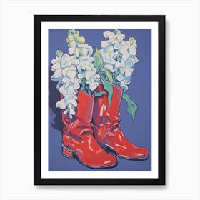 A Painting Of Cowboy Boots With Snapdragon Flowers, Fauvist Style, Still Life 5 Art Print