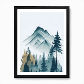 Mountain And Forest In Minimalist Watercolor Vertical Composition 289 Art Print