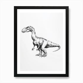 Giganotosaurus Dinosaur Black Ink Illustration 1 Affiche