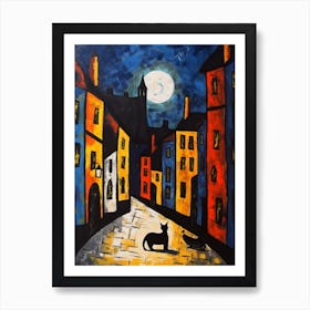 Painting Of London With A Cat In The Style Of Surrealism, Miro Style 1 Art Print