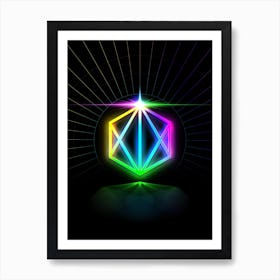 Neon Geometric Glyph in Candy Blue and Pink with Rainbow Sparkle on Black n.0239 Art Print
