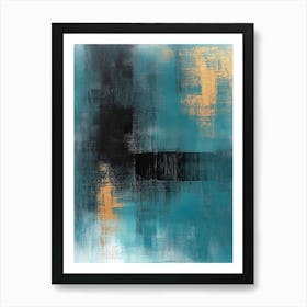 Teal And Black Abstract 1 Art Print