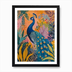 Peacock & The Leaves Painting 4 Art Print