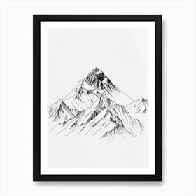 Mount Everest Nepaltibet Line Drawing 4 Art Print