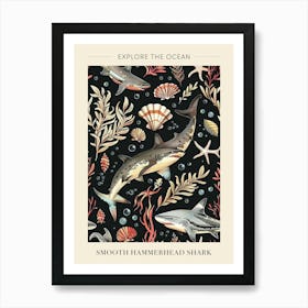 Smooth Hammerhead Shark Black Background Illustration 2 Poster Art Print