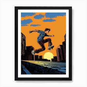 Skateboarding In New York, City United States Comic Style 2 Art Print