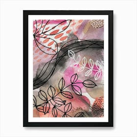 Abstract Botanical Watercolour Pinks Painting Art Print