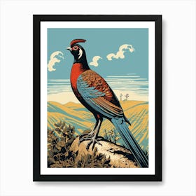 Vintage Bird Linocut Pheasant 3 Art Print