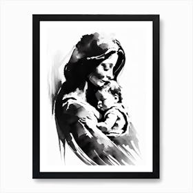 Mother And Child Symbol Symbol Black And White Painting Art Print